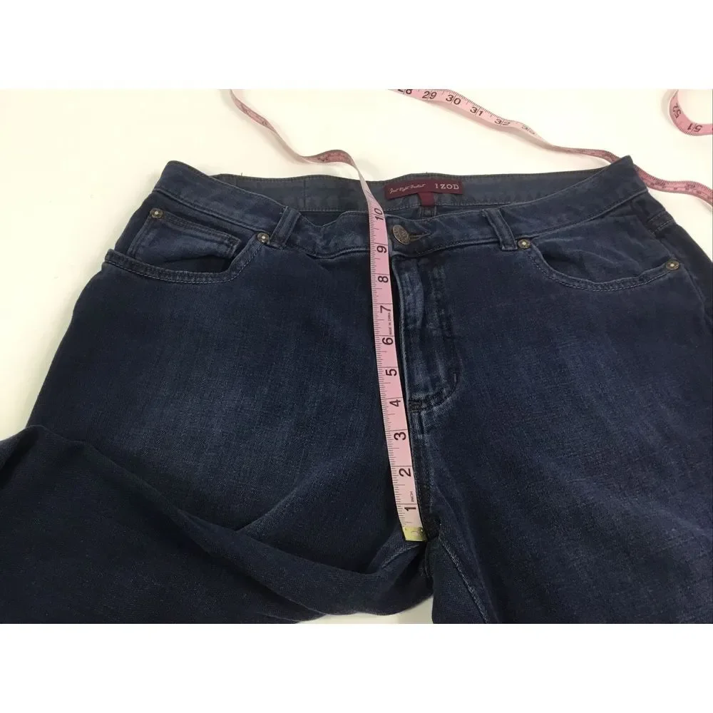 IZOD Just Right Bootcut Jeans women Size 14 stretch Blue‎ med rise embroidered